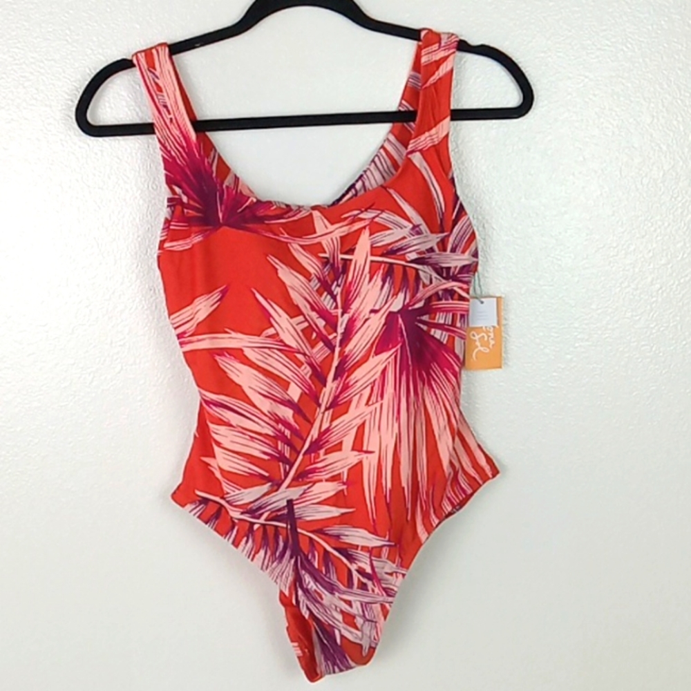 Kona Sol Swimsuit Tropical Leaf Orange Women's Small Bathing Suit Swimwear NWT